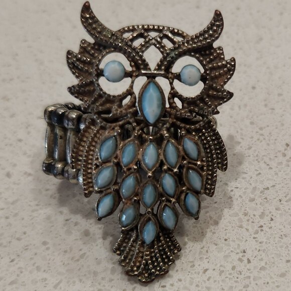 Owl Design Ring with Blue Accents - Picture 1 of 3
